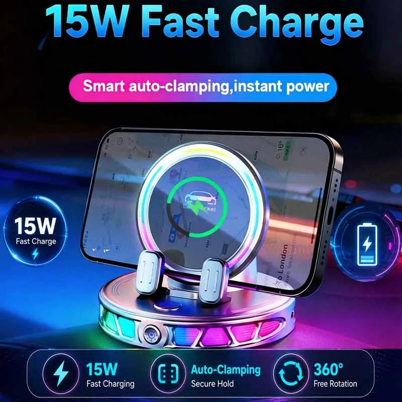 15W Auto-Clamping Wireless Car Charger with RGB Lights