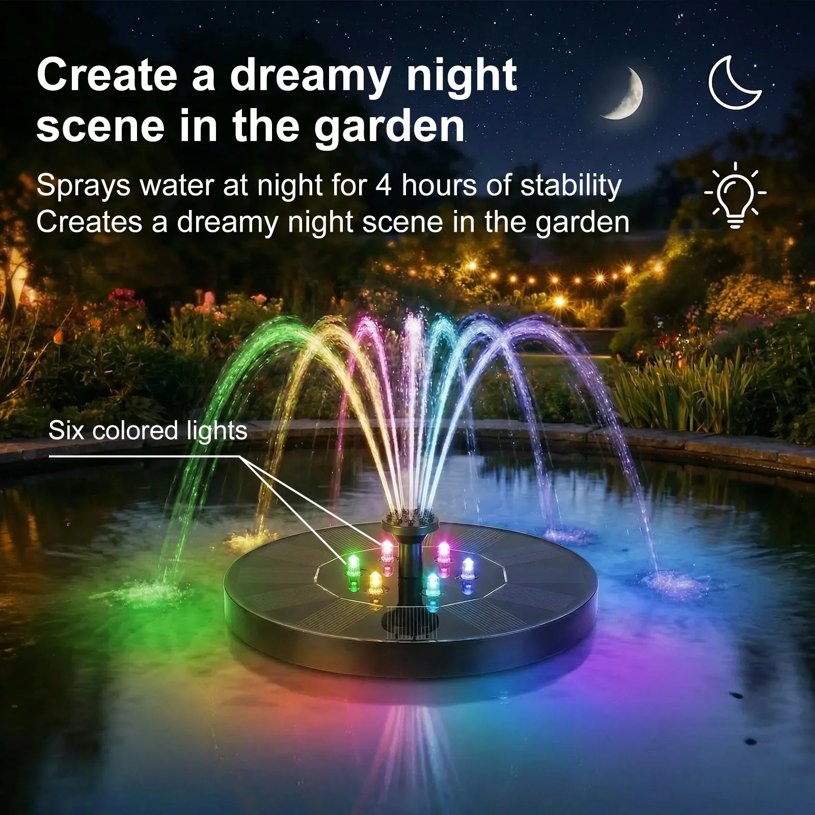 Solar Fountain Pump with LED Lights