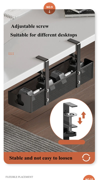 No-Drill Under Desk Cable Management Tray