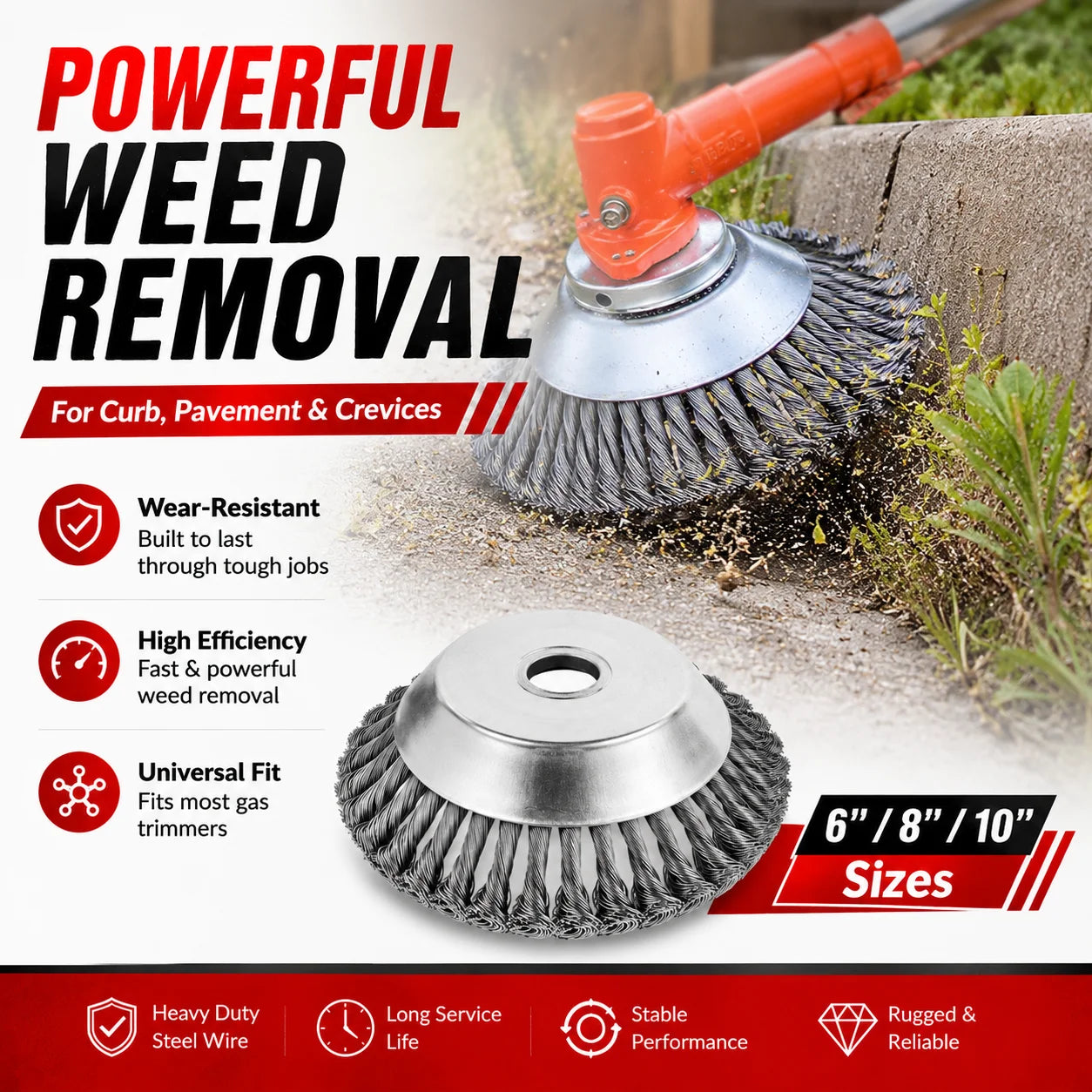 6/8/10 Inch Steel Wire Weed Trimmer Head