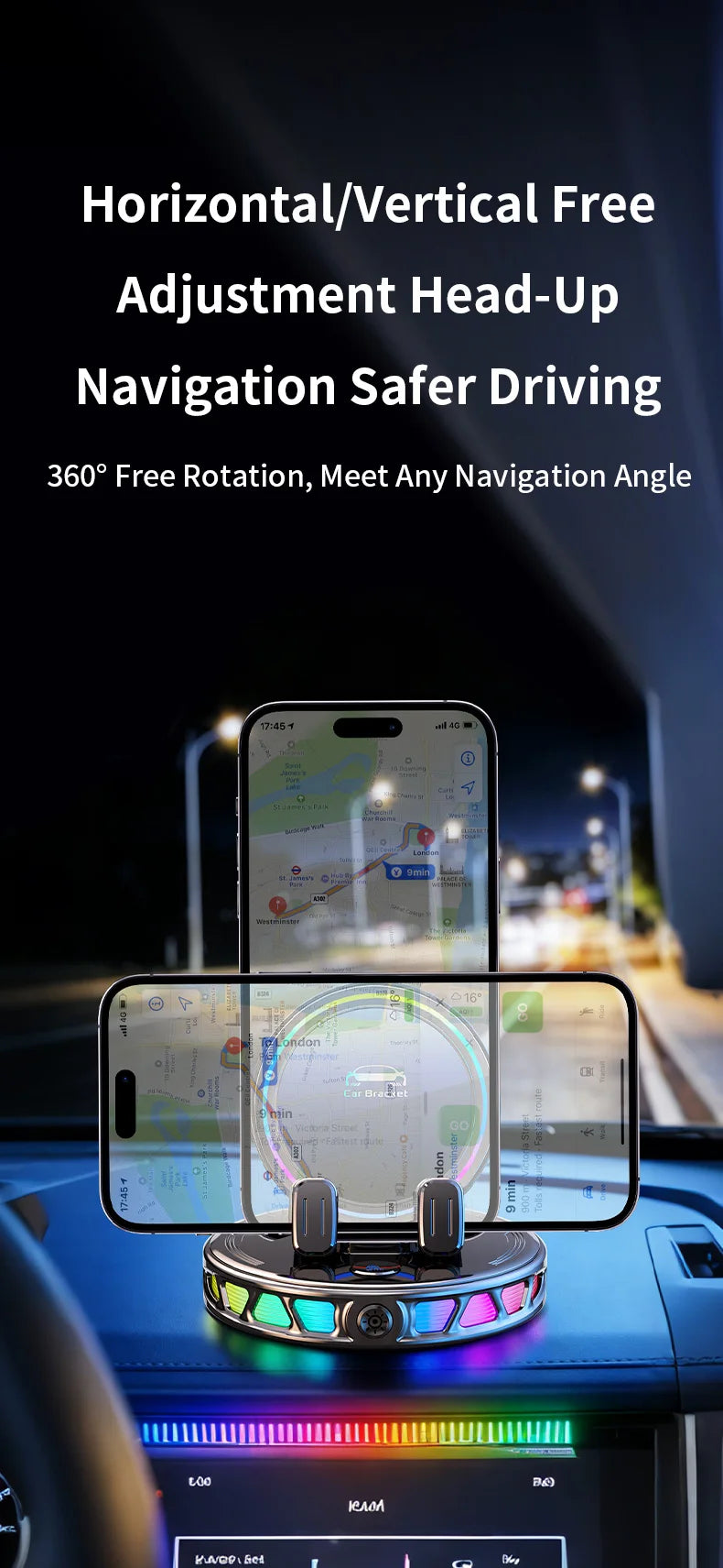 15W Auto-Clamping Wireless Car Charger with RGB Lights