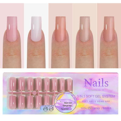150 piezas de uñas postizas almendradas color nude – estilo ballet