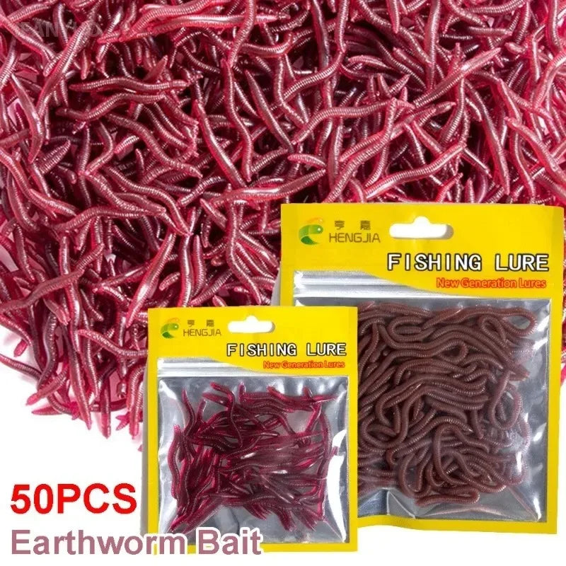 50-Piece Ultra-Realistic Soft Plastic Earthworm Lures