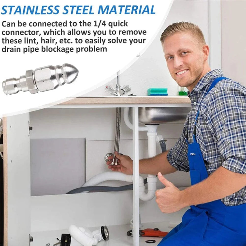 Stainless Steel Sewer Jetter Nozzle (1/4" Quick Connector, 5000 PSI)