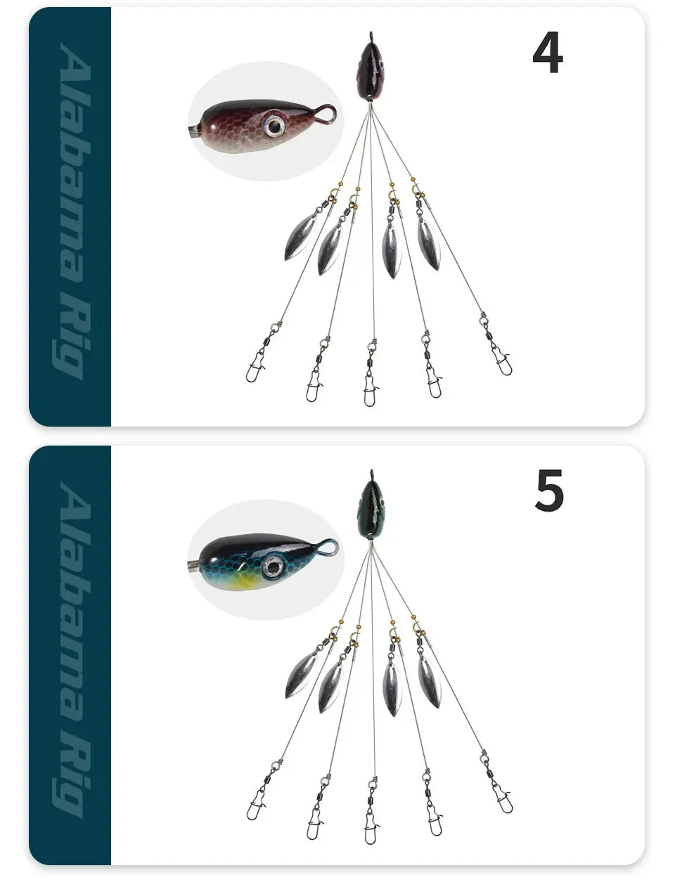 5-Arm Alabama Umbrella Rig Fishing Lure Set