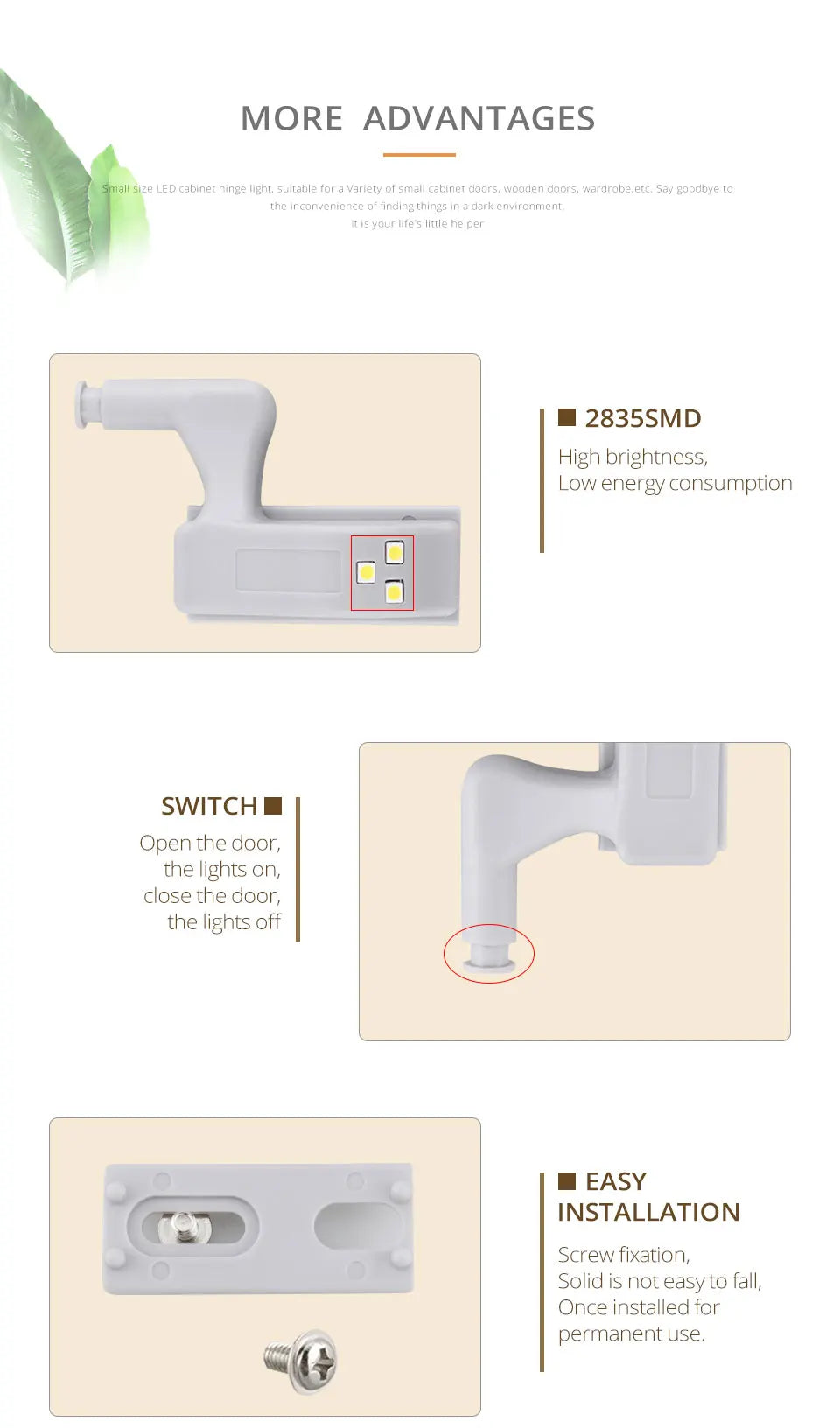 10-Pack LED Cabinet Hinge Lights