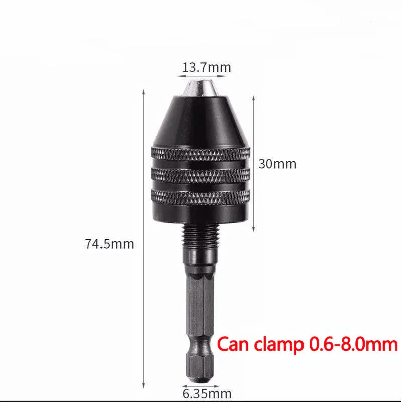 1/4" Hex Shank Keyless Drill Chuck Adapter (0.3mm–6.5mm Clamping Range)