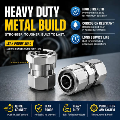 Heavy-Duty Push-to-Connect Pneumatic Air Line Fittings