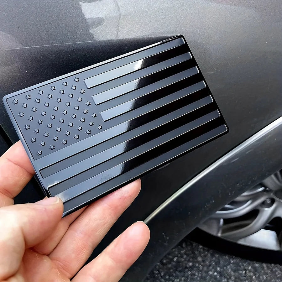2-Pack 3D Black American Flag Metal Emblem Decals
