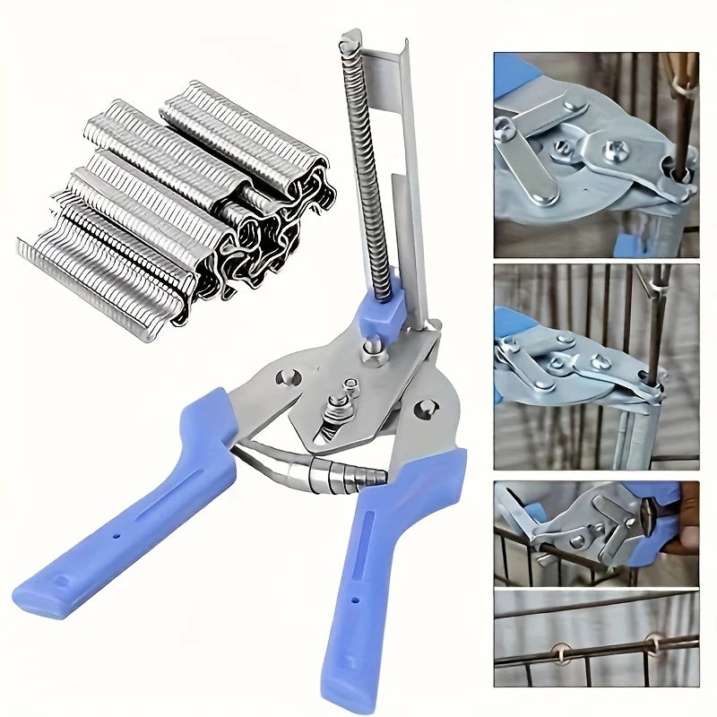 Heavy-Duty Hog Ring Pliers Kit with 600 Clips