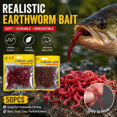 50-Piece Ultra-Realistic Soft Plastic Earthworm Lures