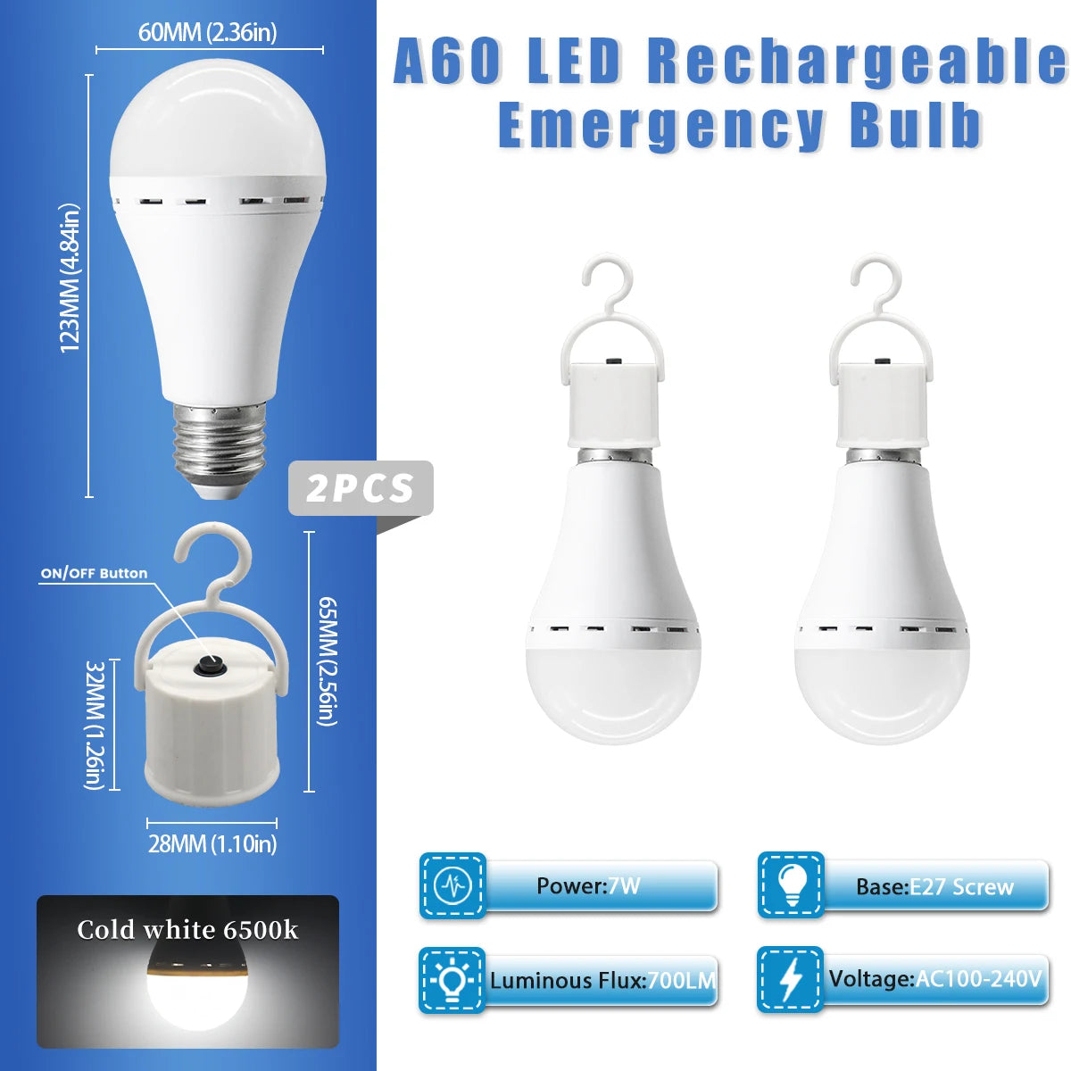 A60 E27 Rechargeable Emergency LED Bulbs