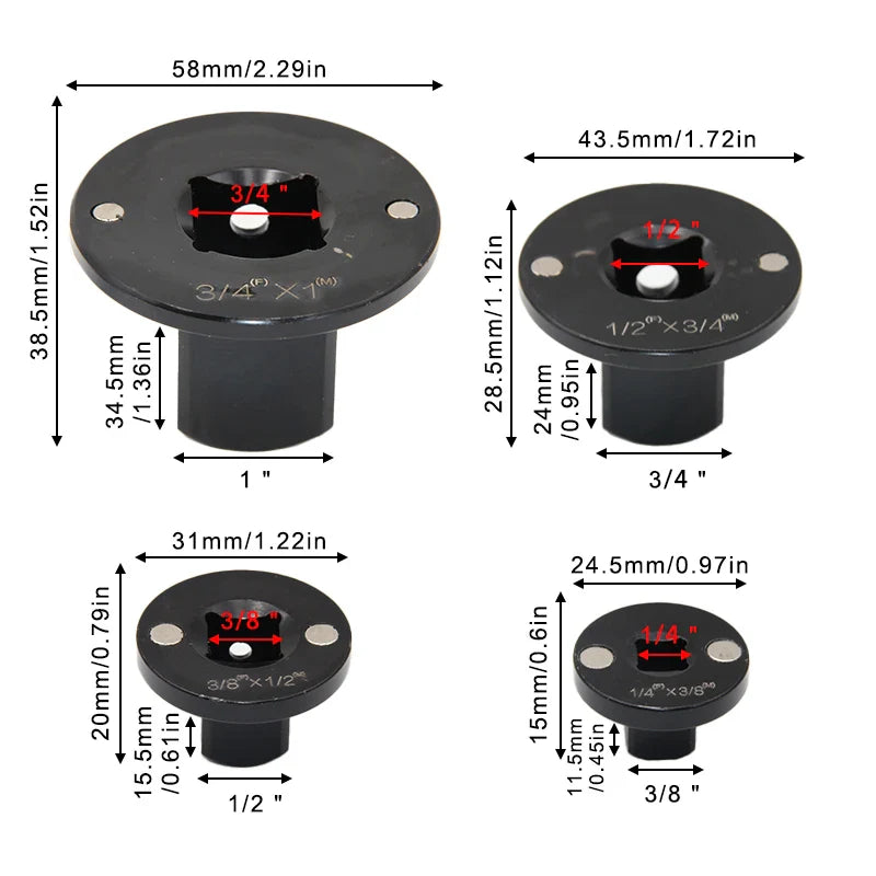 4PC Magnetic Socket Adapter Set