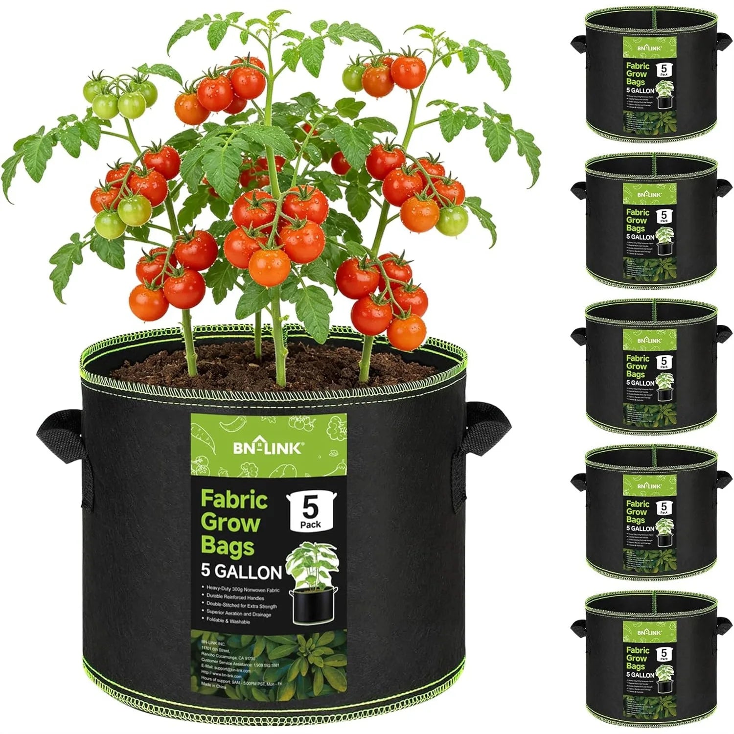 5-Pack 5 Gallon Fabric Grow Bags