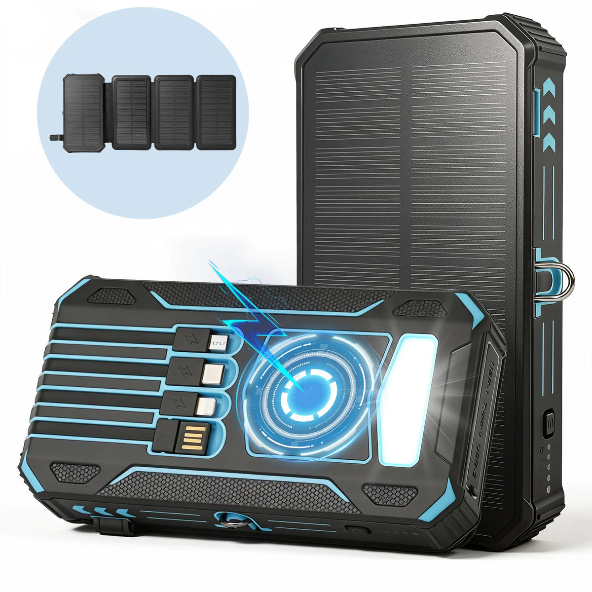 48,000mAh Solar Power Bank with 4 Panels & Wireless Charging