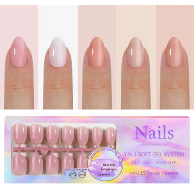 150 piezas de uñas postizas almendradas color nude – estilo ballet