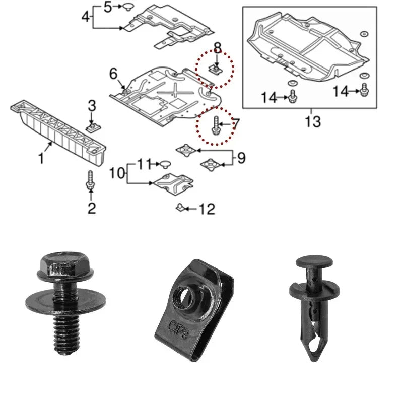 Automotive M6 Metal U-Nut Clip & Bolt Screw Fastener Set (10/20-Pack)