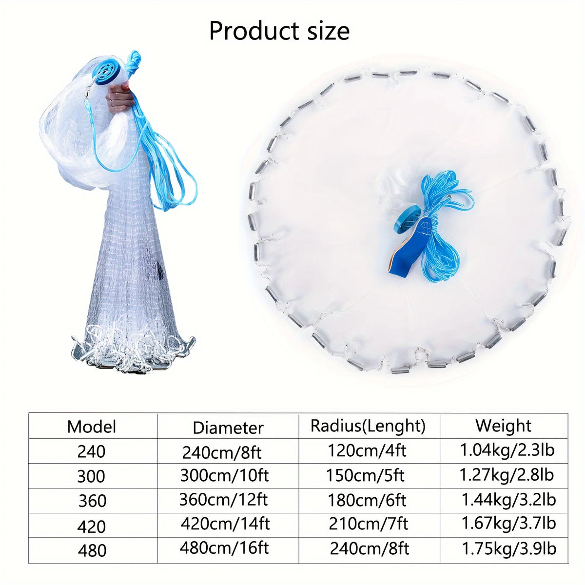 Easy-Throw Nylon Fishing Cast Net