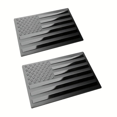 2-Pack 3D Black American Flag Metal Emblem Decals