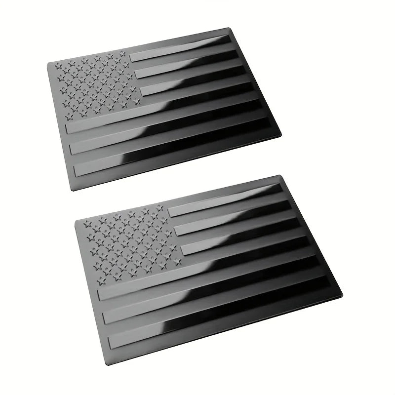 2-Pack 3D Black American Flag Metal Emblem Decals