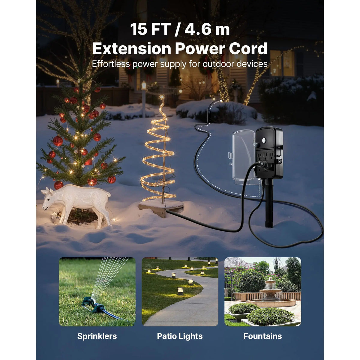 Weatherproof 6-Outlet Outdoor Power Stake (15 FT Cord)