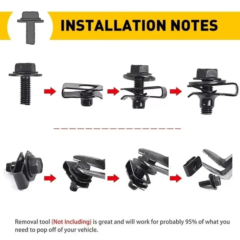 Automotive M6 Metal U-Nut Clip & Bolt Screw Fastener Set (10/20-Pack)