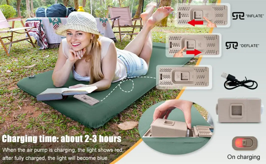 Self-Inflating Memory Foam Camping Mattress with Pillow