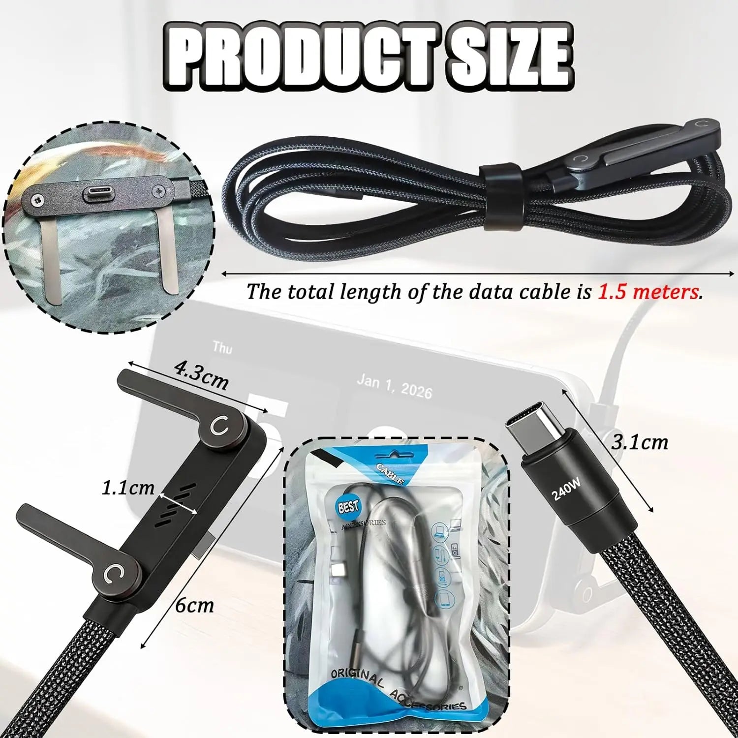 240W Fast Charging Cable with Phone Stand
