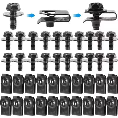 Automotive M6 Metal U-Nut Clip & Bolt Screw Fastener Set (10/20-Pack)