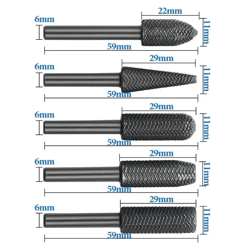 5-Piece Steel Rotary Rasp File Set (6mm Shank)
