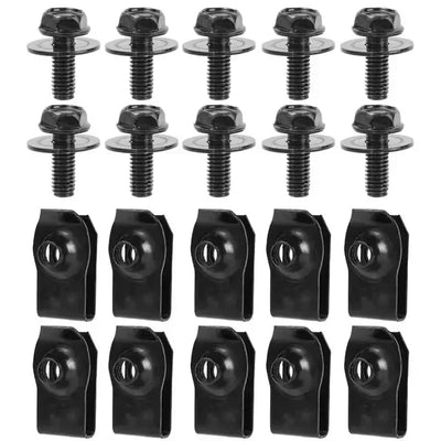 Automotive M6 Metal U-Nut Clip & Bolt Screw Fastener Set (10/20-Pack)