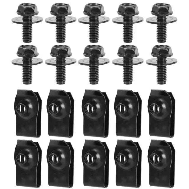 Automotive M6 Metal U-Nut Clip & Bolt Screw Fastener Set (10/20-Pack)