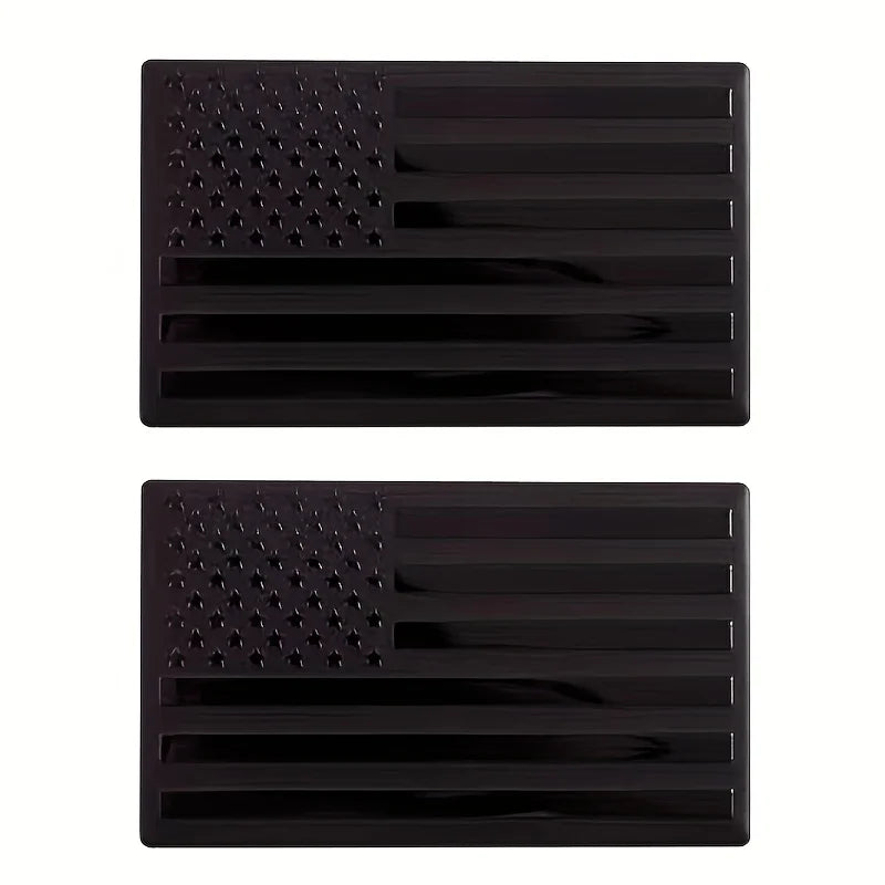 2-Pack 3D Black American Flag Metal Emblem Decals