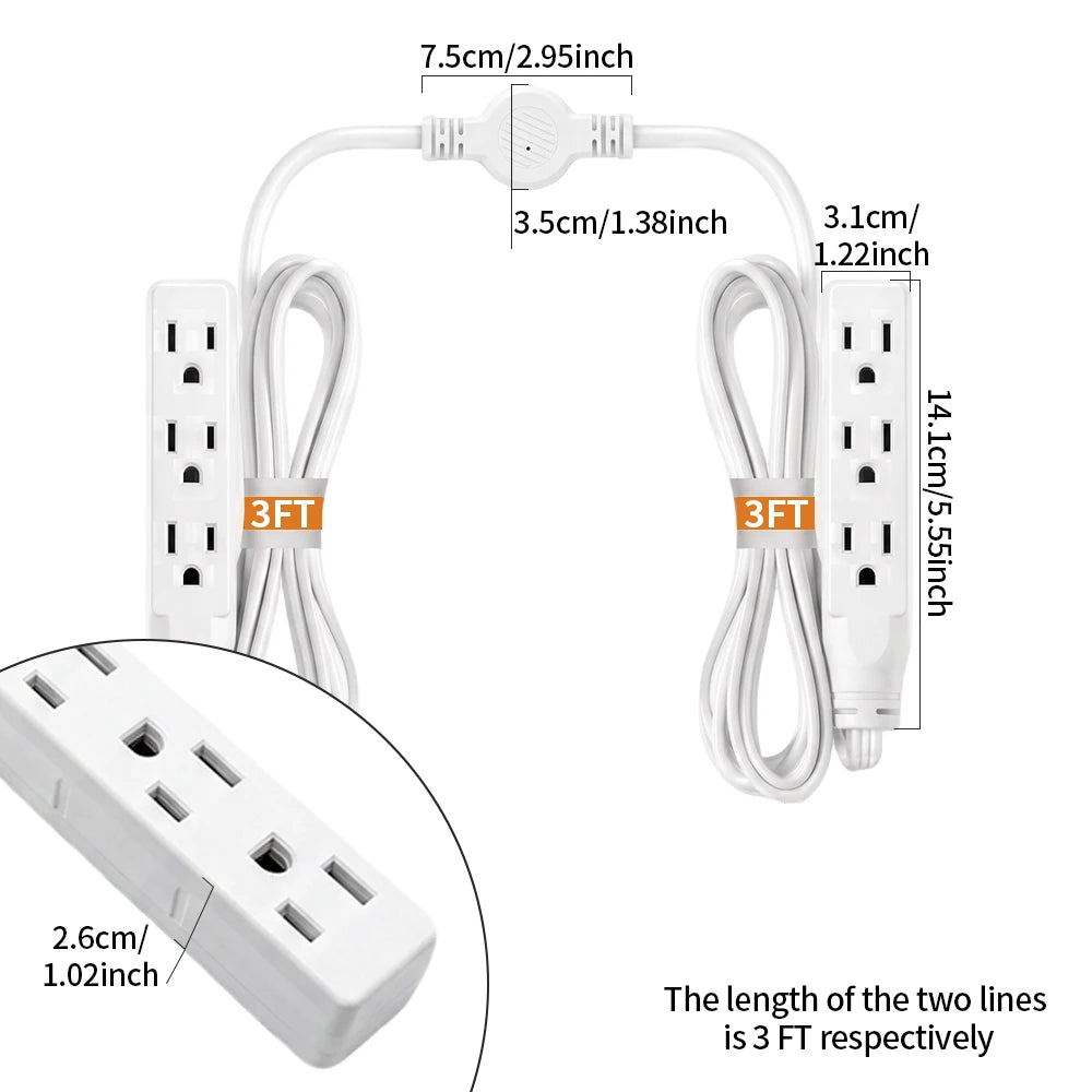 Twin Extension Cord Power Strip with Flat Plug (ETL Certified)