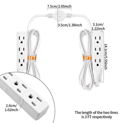 Twin Extension Cord Power Strip with Flat Plug (ETL Certified)