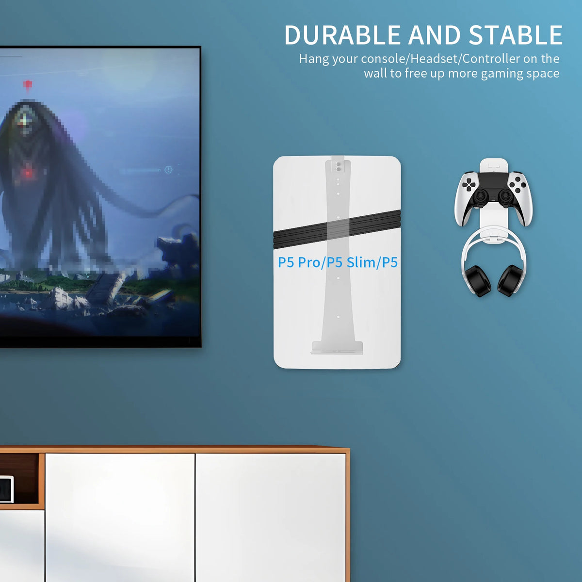 PS5 Slim Metal Wall Mount with Controller & Headset Holders
