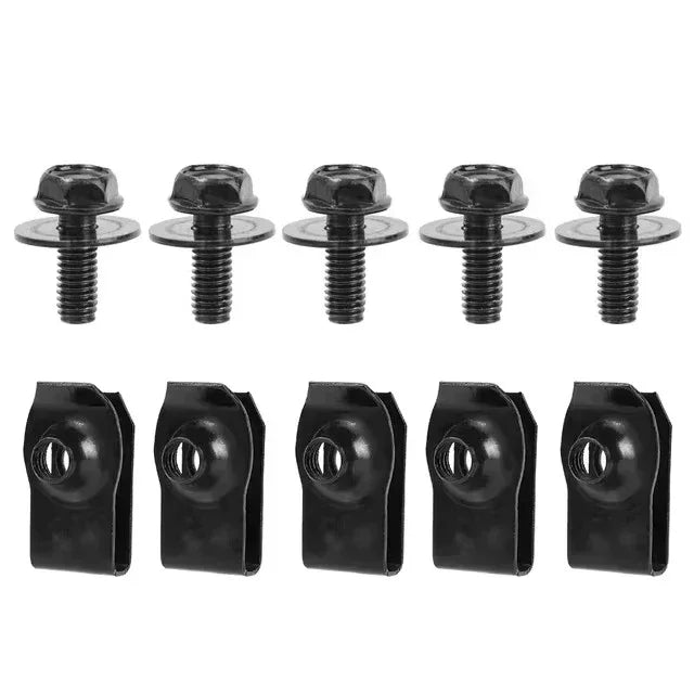 Automotive M6 Metal U-Nut Clip & Bolt Screw Fastener Set (10/20-Pack)