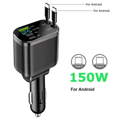 180W 7-in-1 Fast Car Charger with Retractable Cables