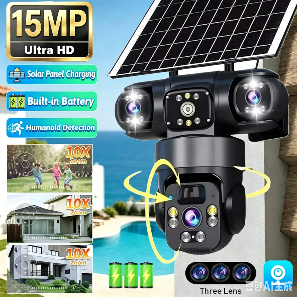 15MP Triple-Lens Solar Security Camera