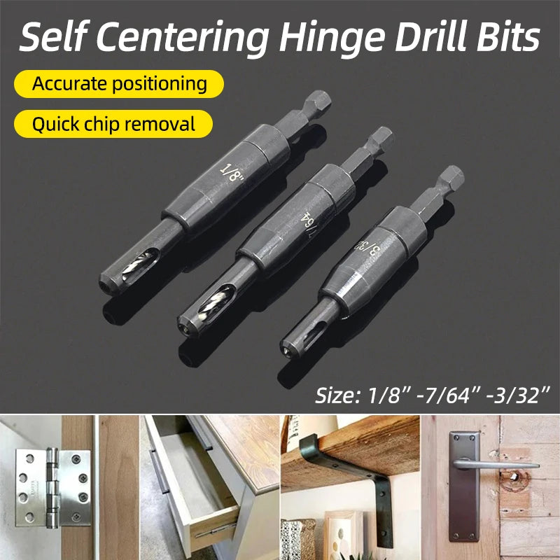 Self-Centering Hinge Drill Bit SET