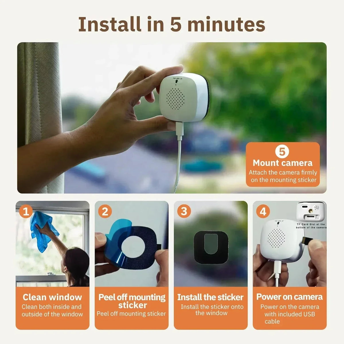 3MP Window WiFi Security Camera with Color Night Vision