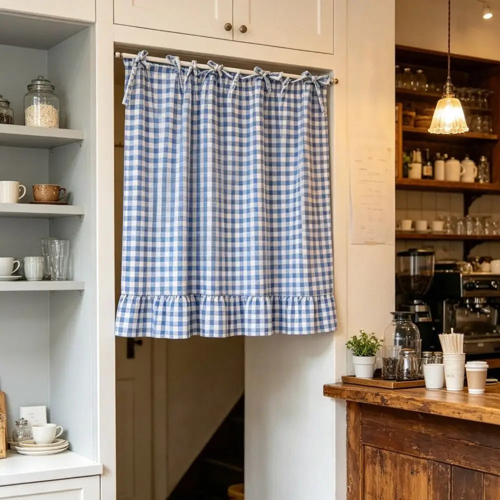 Farmhouse Plaid Kitchen Stove Cover with Ruffled Edges
