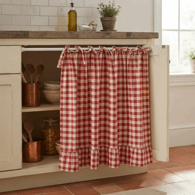 Farmhouse Plaid Kitchen Stove Cover with Ruffled Edges