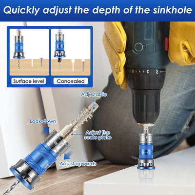 Woodworking Adjustable Countersink Drill Bit with Depth Stop