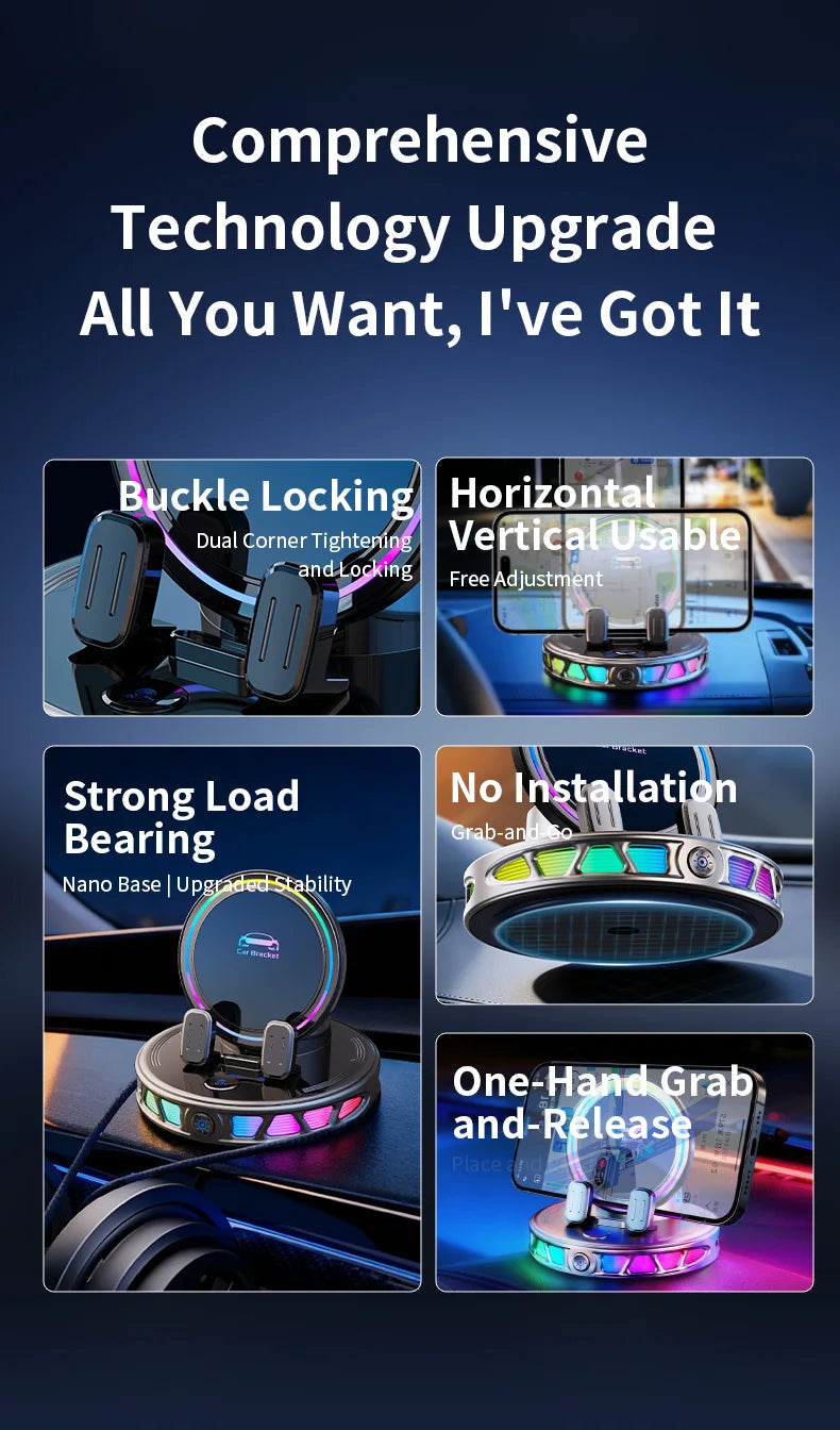 15W Auto-Clamping Wireless Car Charger with RGB Lights