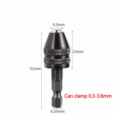 1/4" Hex Shank Keyless Drill Chuck Adapter (0.3mm–6.5mm Clamping Range)