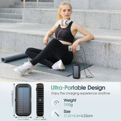 40,000mAh Solar Power Bank with Hand Crank & Built-In Cables