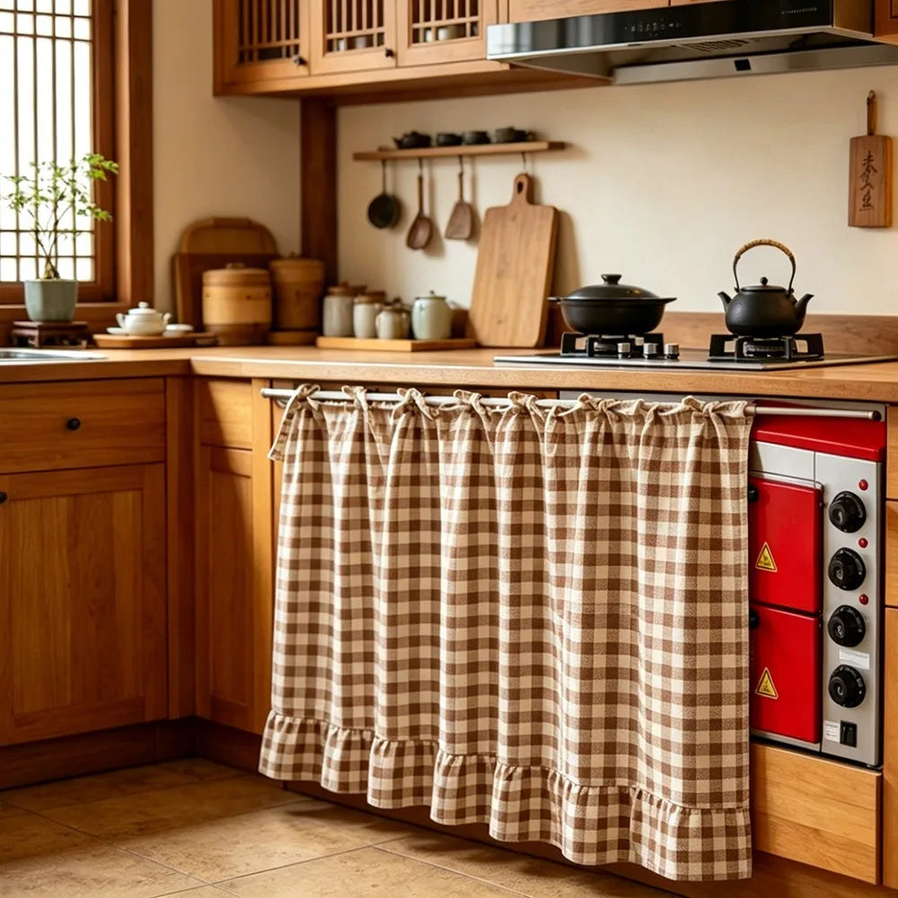 Farmhouse Plaid Kitchen Stove Cover with Ruffled Edges