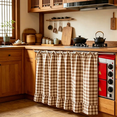Farmhouse Plaid Kitchen Stove Cover with Ruffled Edges