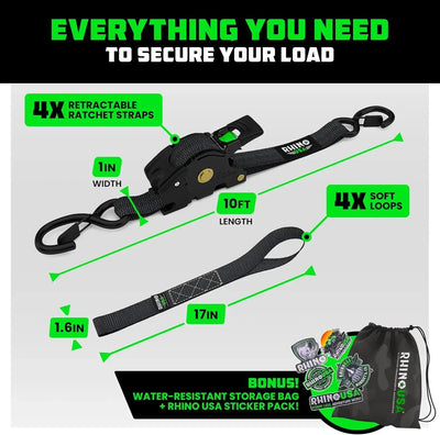 Retractable Ratchet Straps (4-Pack) - USA shipping only